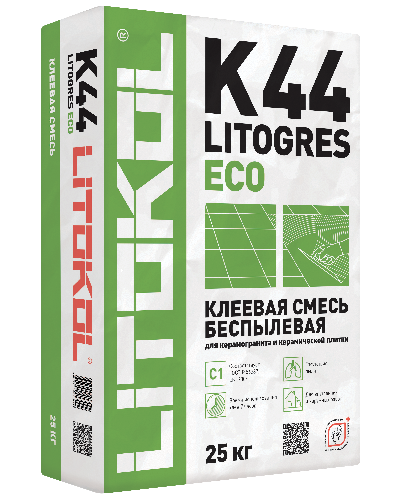 Клей для плитки, керамогранита и камня LITOGRES K44 ECO (класс С1), 25 кг, LITOKOL
